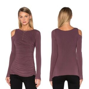 Bailey/44 Savy Ruched Women's Cold Shoulder Long Sleeve Top Plum Purple Medium